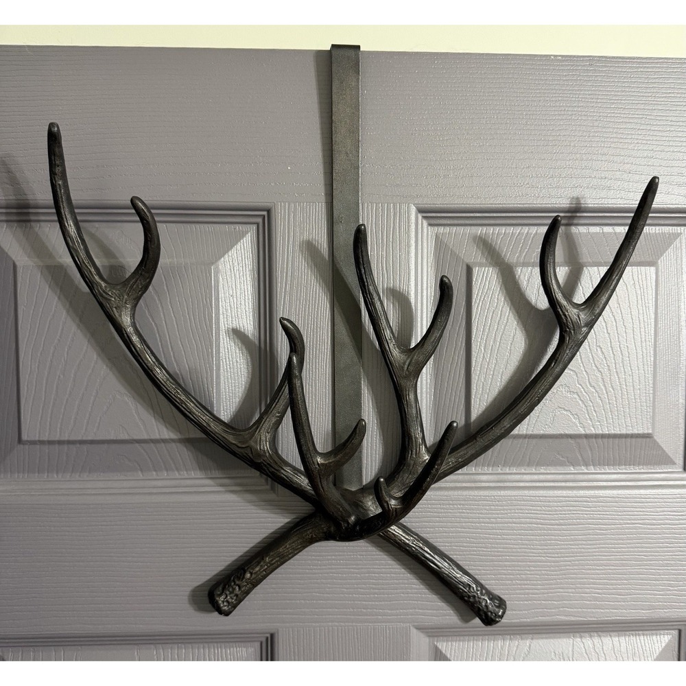 Cast Iron Deer Antler Antlers Over the Door Coat Hooks Purses Cabin Hunting - Picture 2 of 6